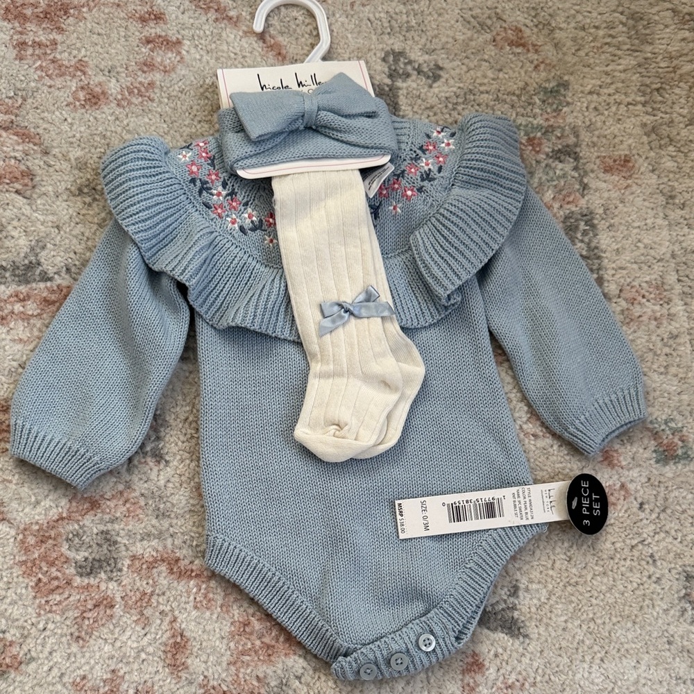 Blue Ruffled Baby Onesie with Accessories Baby Girl 0-3 Month